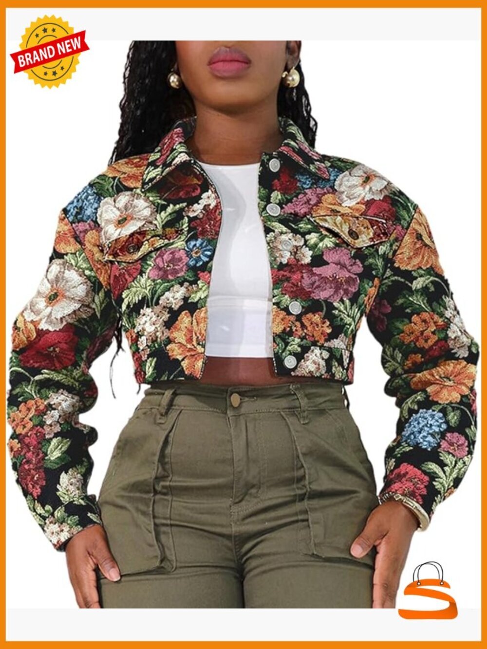 Cropped Bomber Jacket Womens Y2K Jacquard Floral Short Jacket Trendy